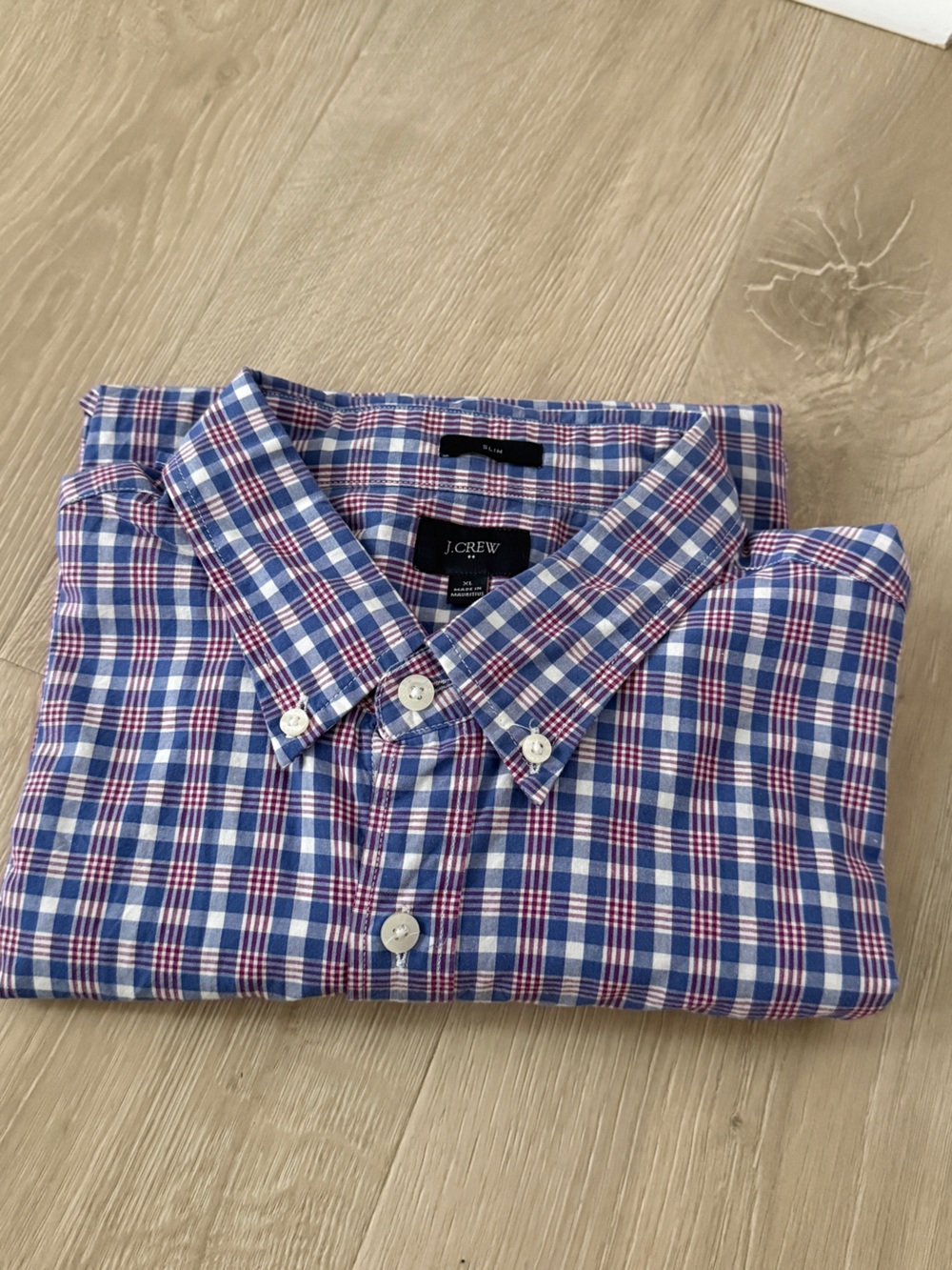 J. Crew Men's Blue, White and Red Plaid Button-Down Shirt